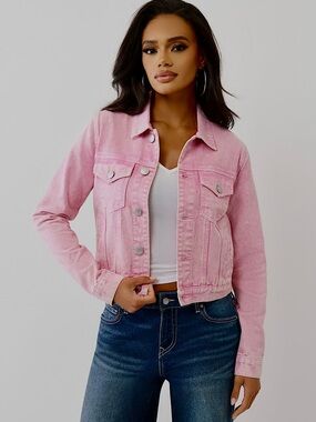 NWT Pink Acid Wash Crop Trucker Jacket